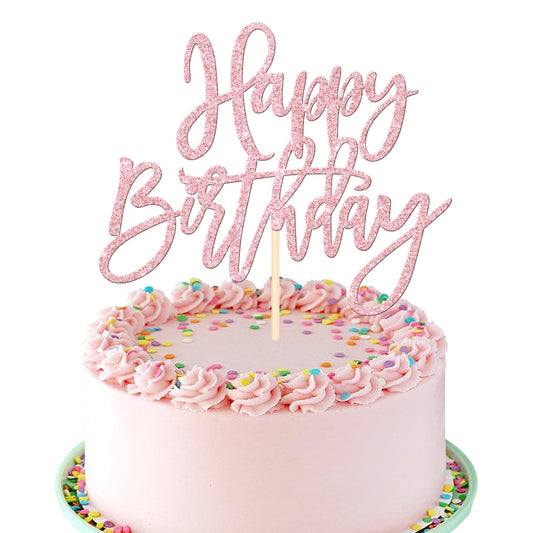 ZHUOWEISM Happy Birthday Topper glitter light pink on cake adds festive sparkle