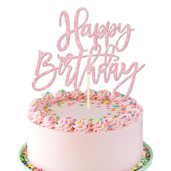 ZHUOWEISM Happy Birthday Topper glitter light pink on cake adds festive sparkle