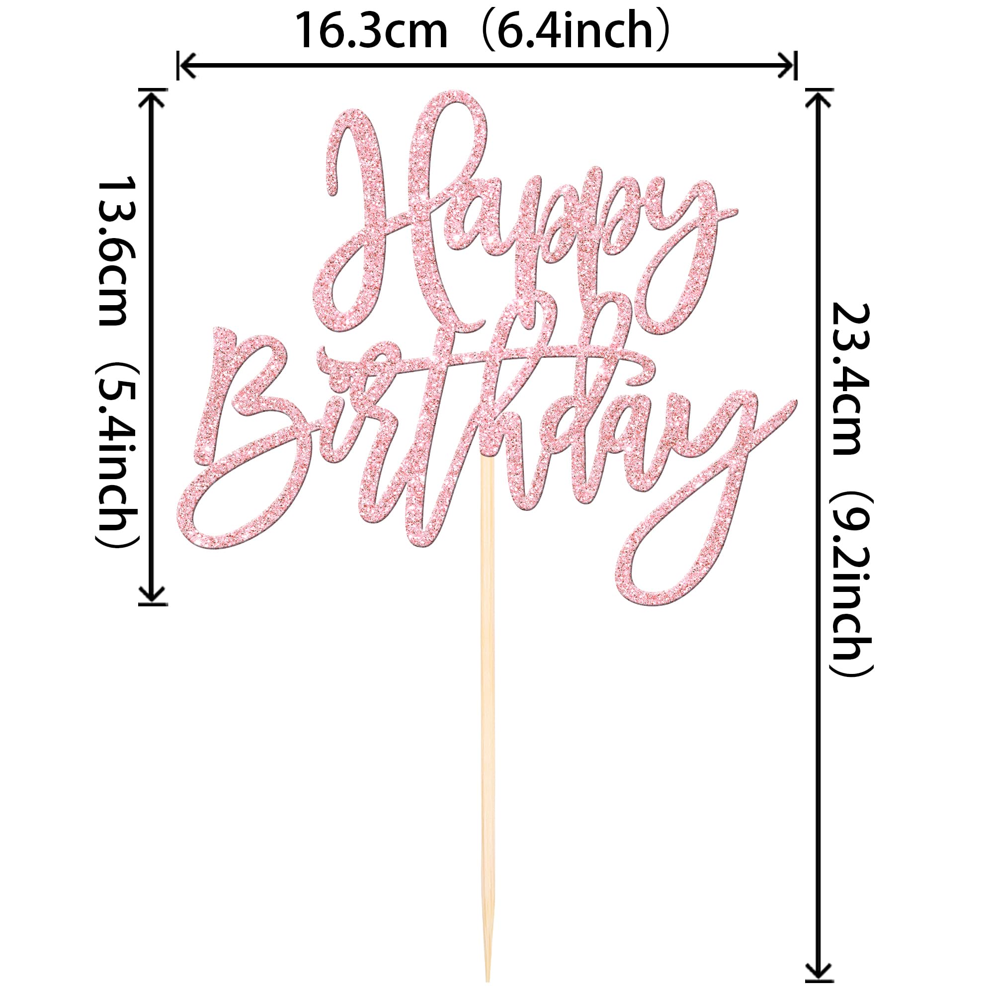 ZHUOWEISM Happy Birthday Topper glitter light pink side view enhances cake design