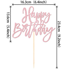 ZHUOWEISM Happy Birthday Topper glitter light pink side view enhances cake design