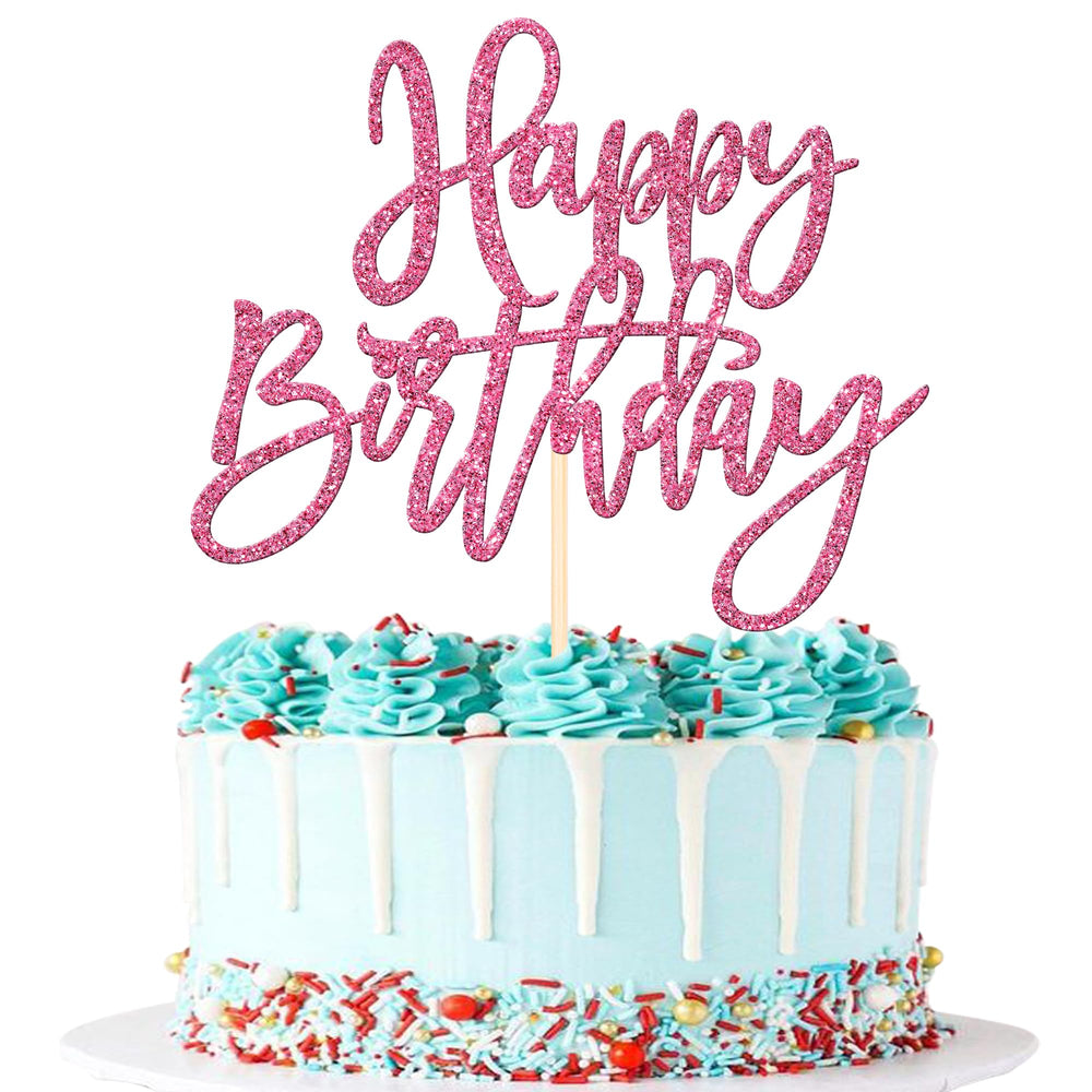 ZHUOWEISM glitter pink happy birthday topper adds festive shimmer to cakes