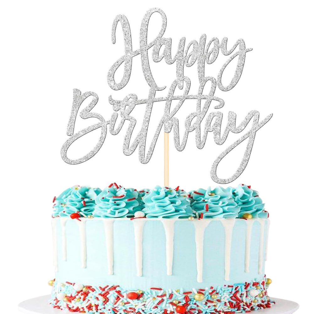 ZHUOWEISM Happy Birthday glitter cake topper adds sparkle to celebrations
