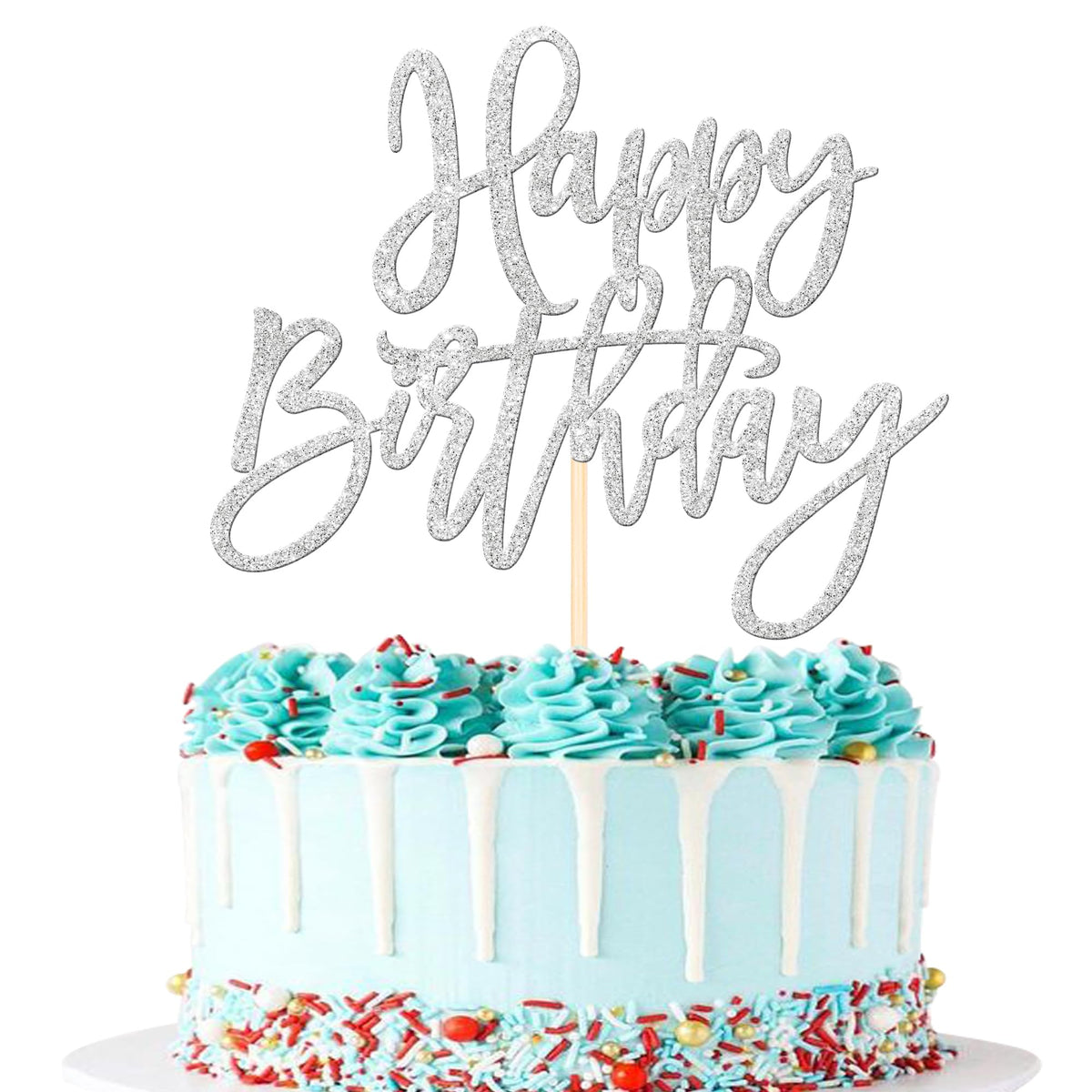 ZHUOWEISM Happy Birthday glitter cake topper adds sparkle to celebrations