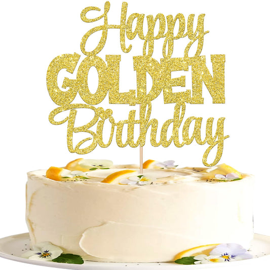 ZHUOWEISM Happy Golden Birthday Topper on cake; adds festive sparkle.