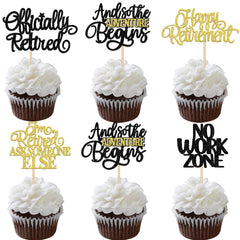 ZHUOWEISM Happy Retirement cupcake topper gold glitter flag design for cake decoration.