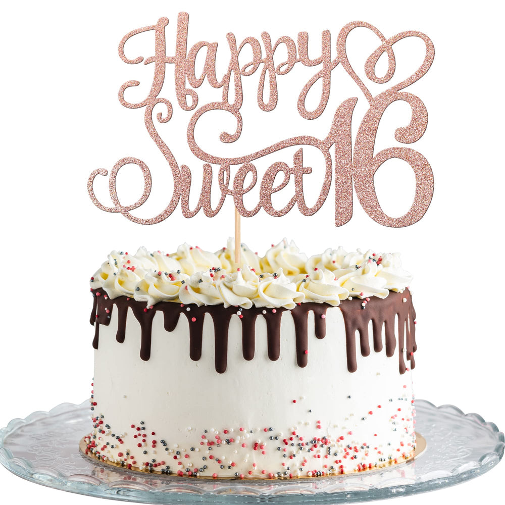 ZHUOWEISM Happy Sweet 16 cake topper with stick sparkling on the cake for celebration