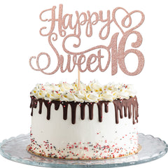 ZHUOWEISM Happy Sweet 16 cake topper with stick sparkling on the cake for celebration