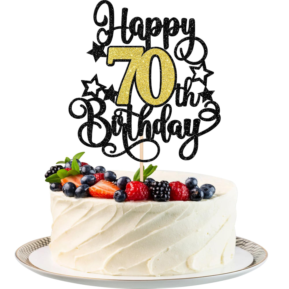 ZHUOWEISM Happy70th cake topper glitter black gold enhances cake decor