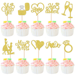 ZHUOWEISM He Asked She Said Yes glitter cupcake topper for wedding desserts