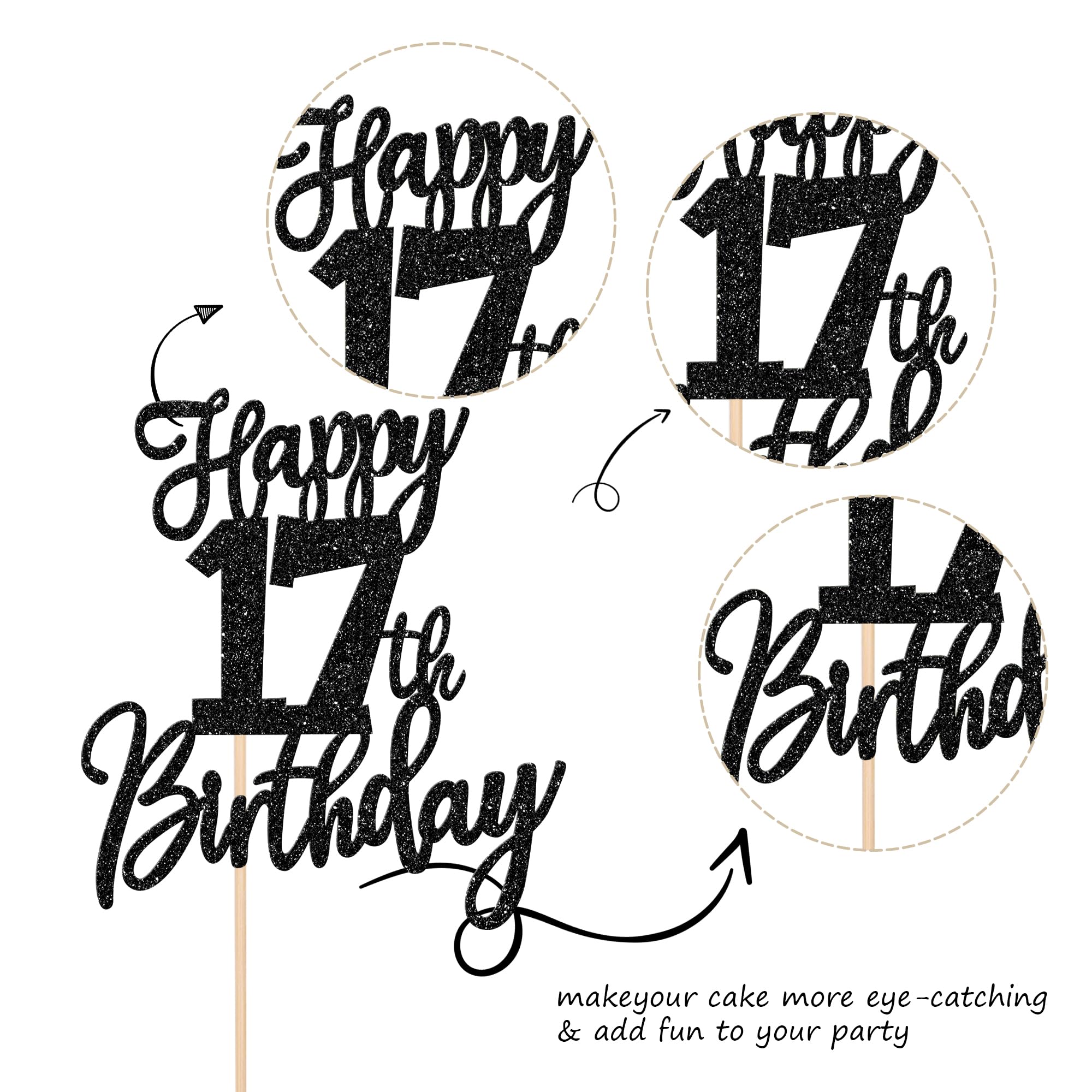 ZHUOWEISM Hello 17 Cake Decoration highlights glitter detail for celebrations