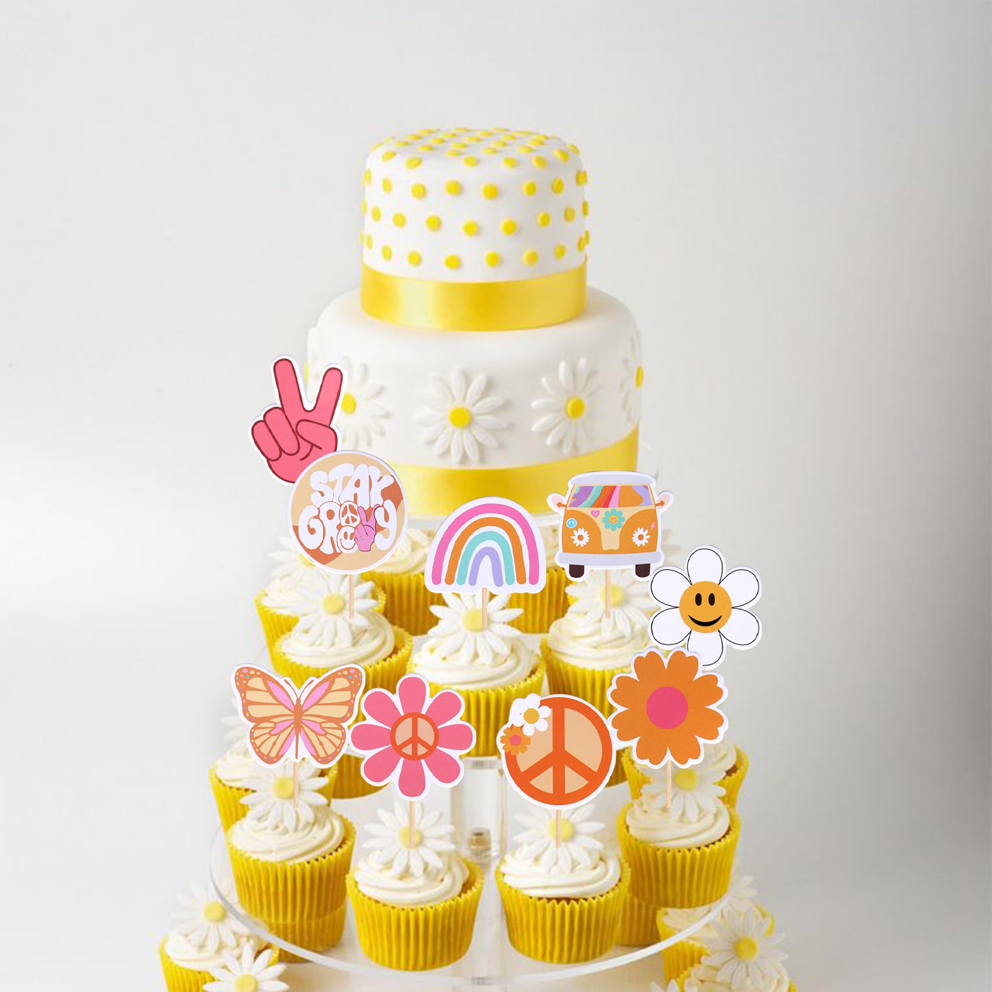 ZHUOWEISM two groovy carnival toppers decorate cupcakes with vibrant party energy.
