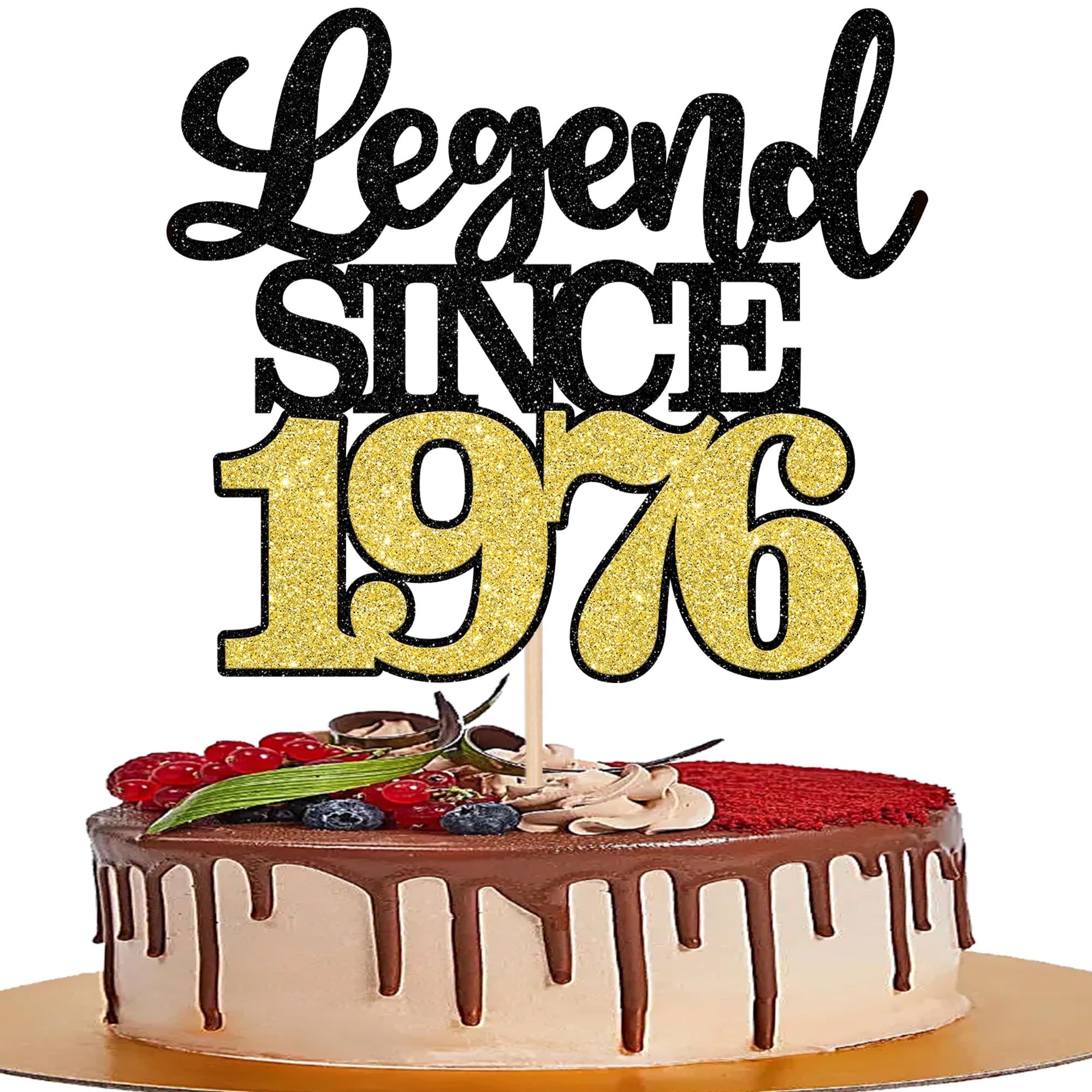 ZHUOWEISM legend since 1976 cake topper with gold glitter for a standout 50th birthday.