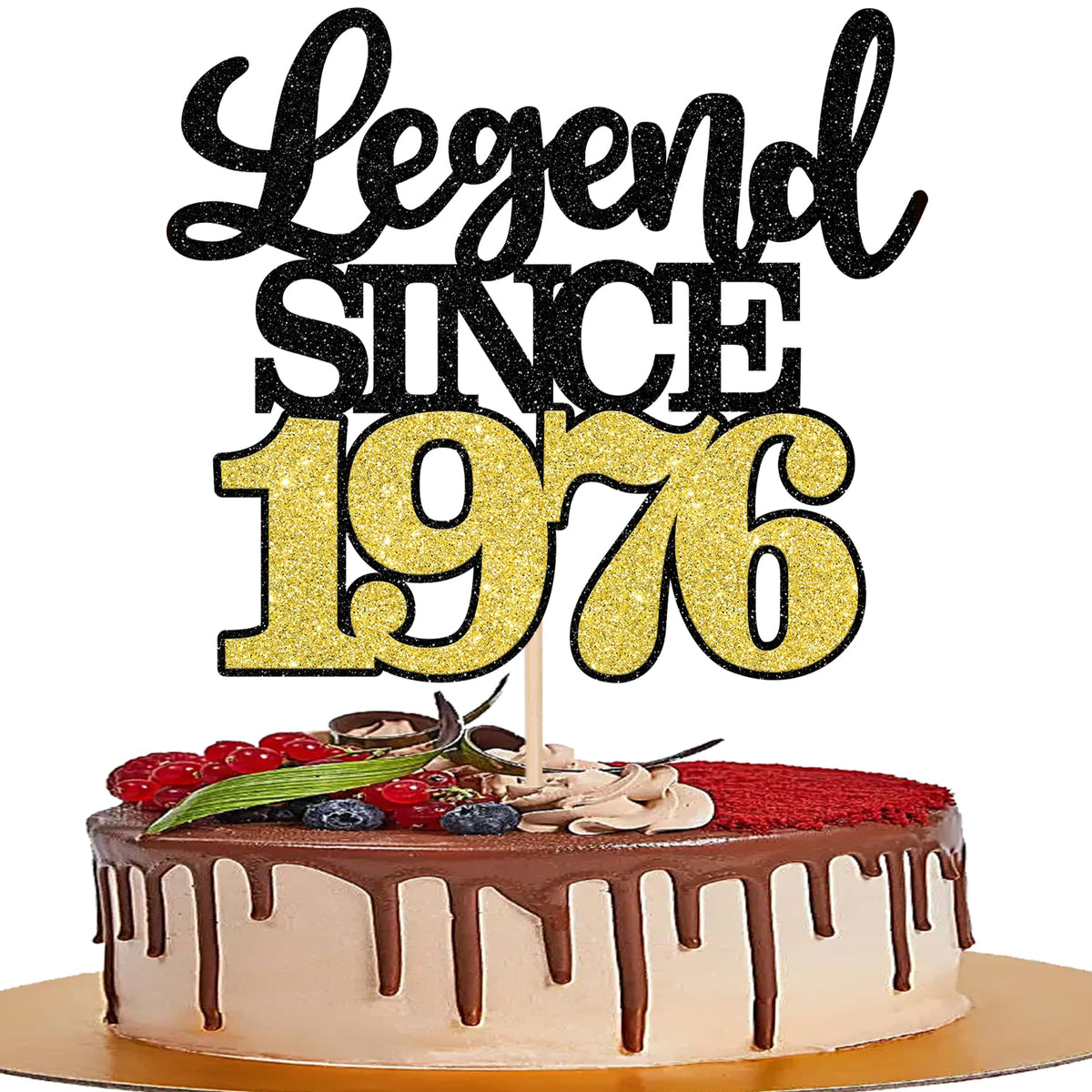 ZHUOWEISM legend since 1976 cake topper with gold glitter for a standout 50th birthday.
