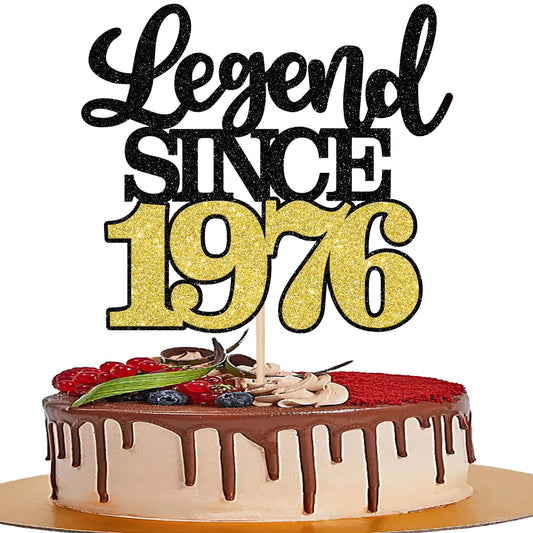 ZHUOWEISM legend since 1976 cake topper with gold glitter for a standout 50th birthday.