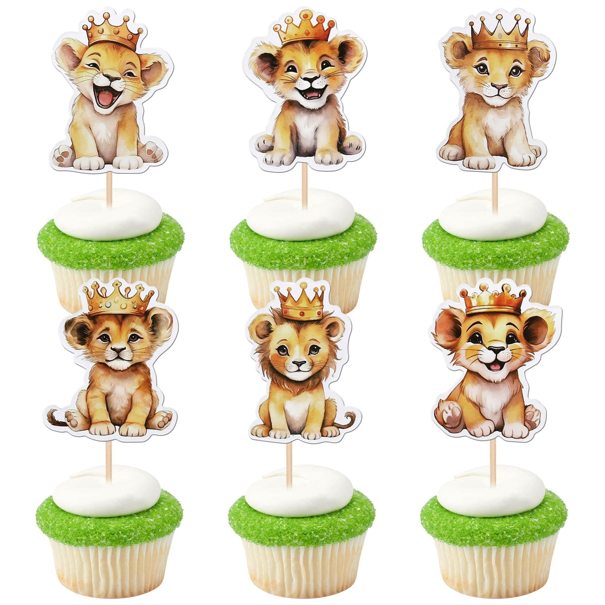ZHUOWEISM lion cupcake toppers design 1, bold jungle motif for party sweets