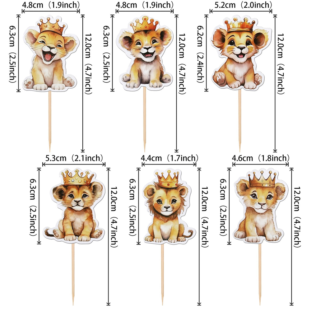 ZHUOWEISM lion cupcake toppers design 2, double-sided color for lively decor