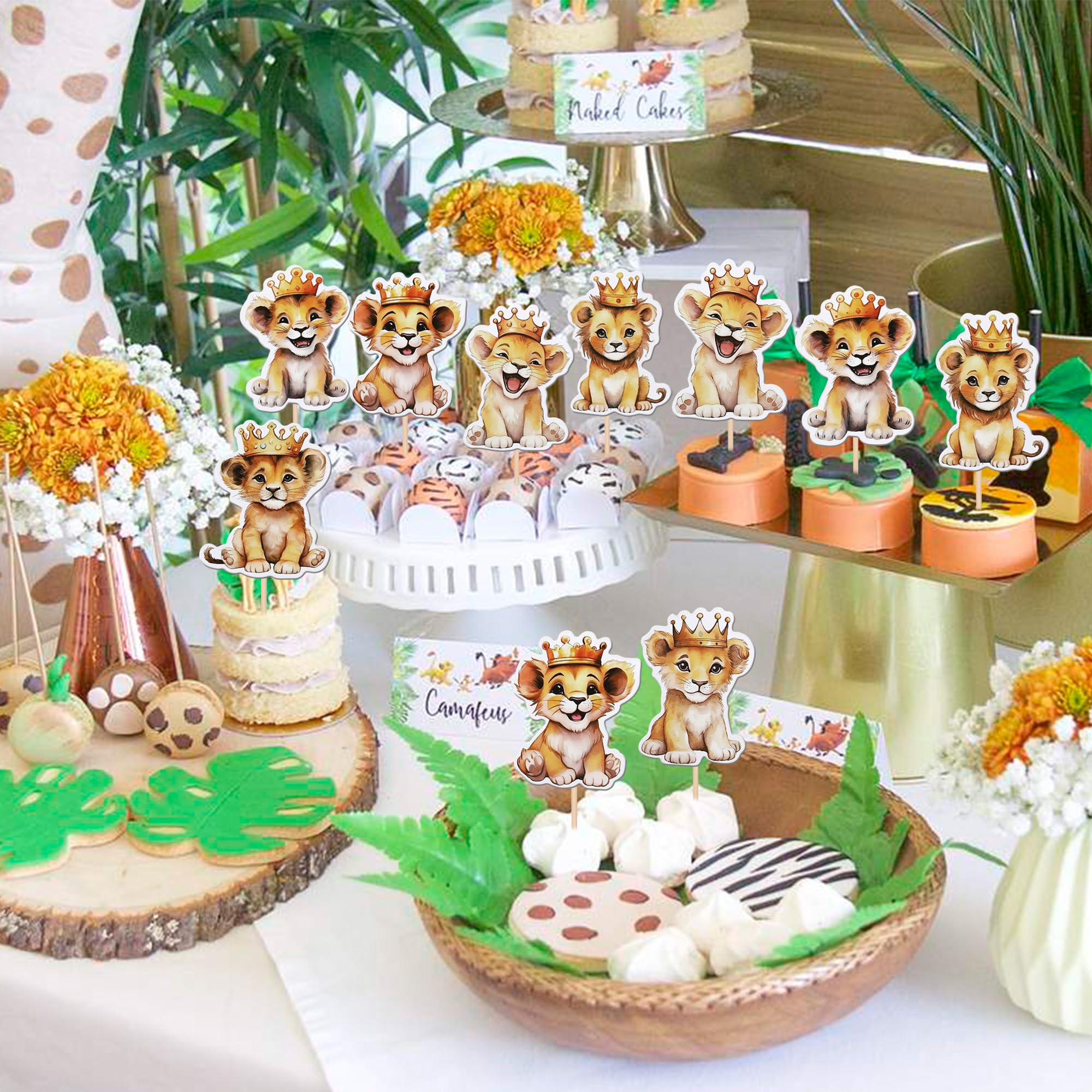 ZHUOWEISM lion cupcake toppers design 6, kid-friendly lion crown decor
