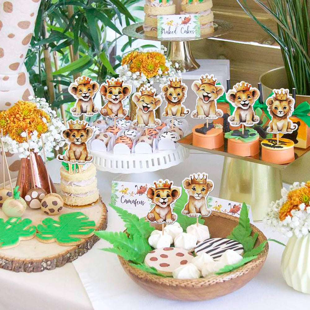 ZHUOWEISM lion cupcake toppers design 6, kid-friendly lion crown decor