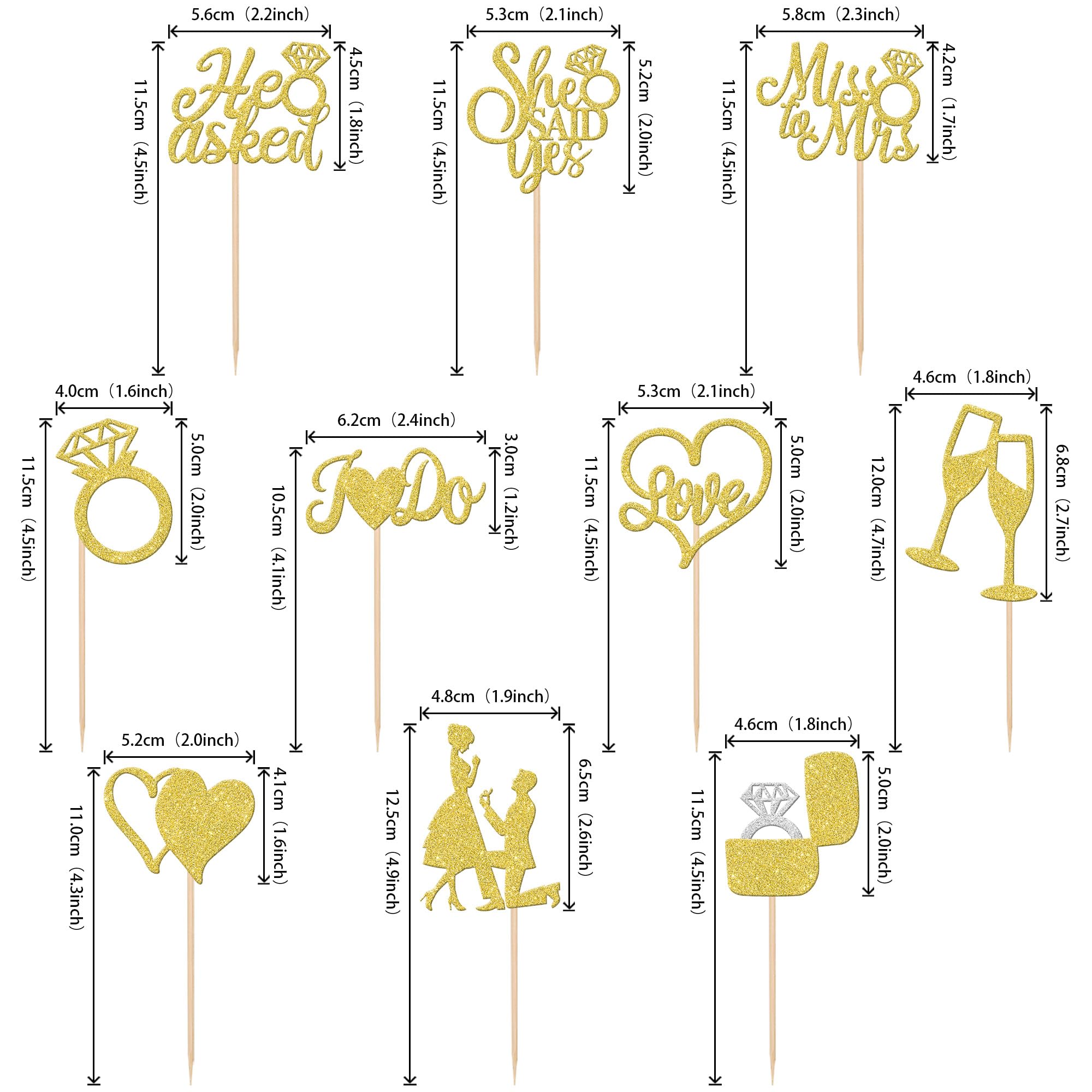ZHUOWEISM Miss to Mrs love heart topper with ring accent for cupcakes