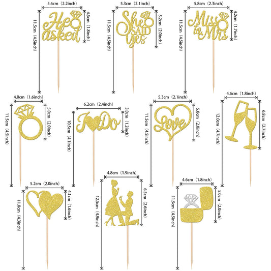 ZHUOWEISM Miss to Mrs love heart topper with ring accent for cupcakes