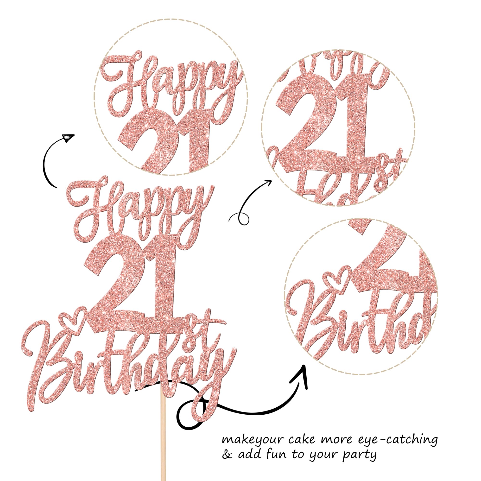 ZHUOWEISM One-side glitter cake topper stands out with white reverse