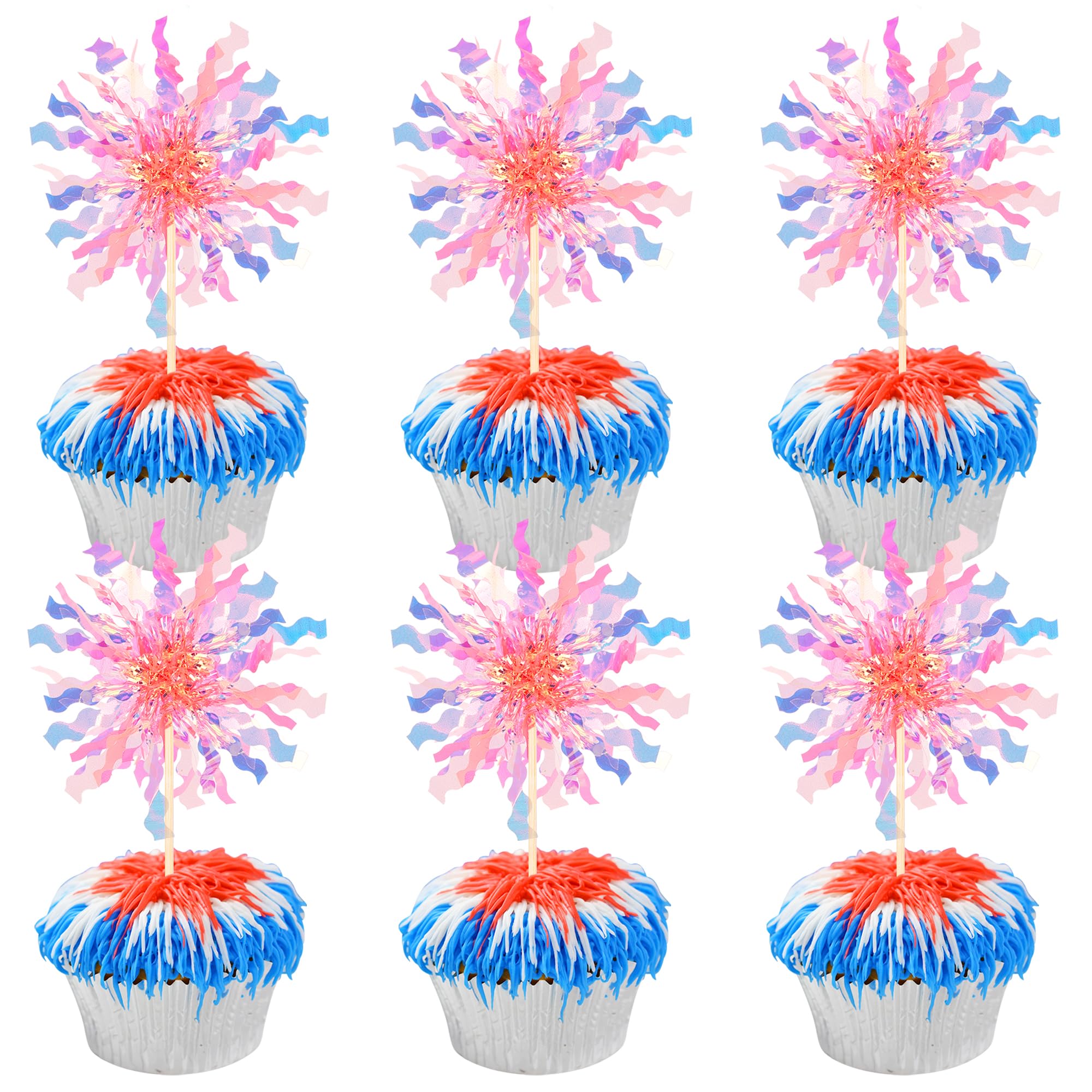 ZHUOWEISM orange foil firework cupcake topper adds sparkle to cakes and desserts