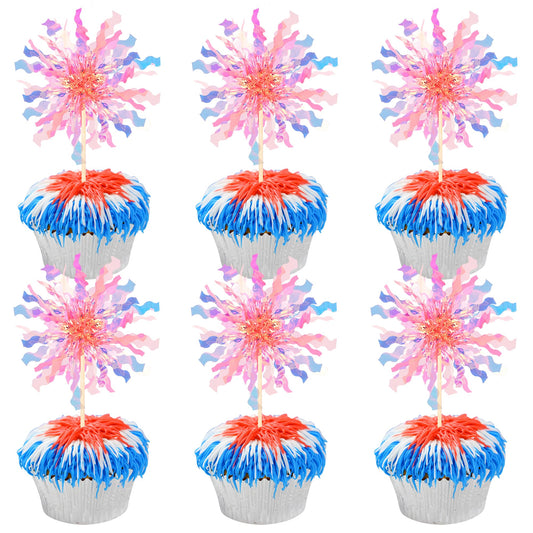 ZHUOWEISM orange foil firework cupcake topper adds sparkle to cakes and desserts