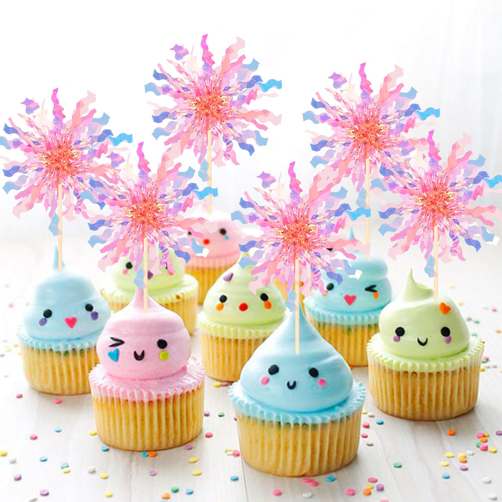 ZHUOWEISM foil firework toppers highlighting desserts at a party