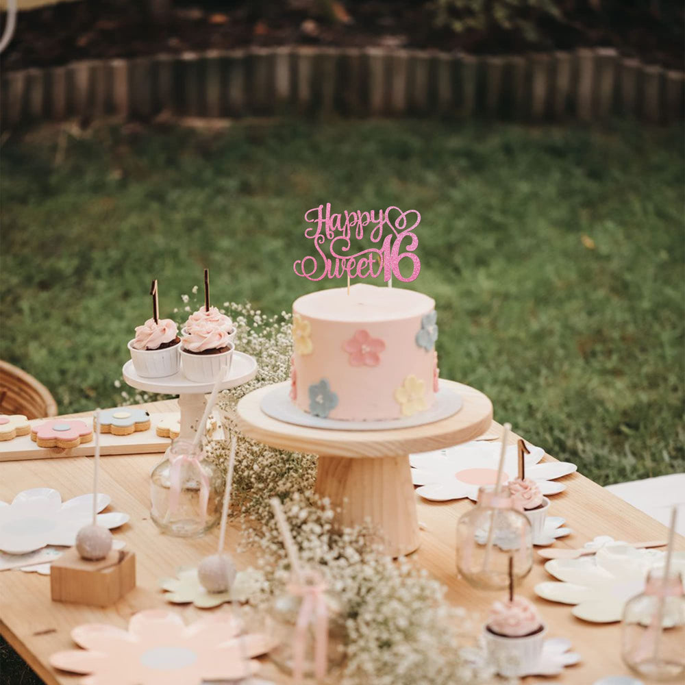 ZHUOWEISM Pink glitter cake topper with stick for easy decorating.