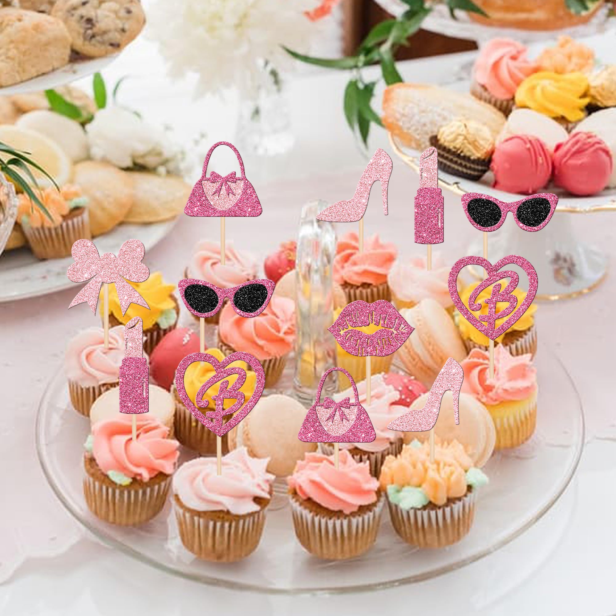 ZHUOWEISM princess bow-tie cupcake topper glitter pink elevates dessert table