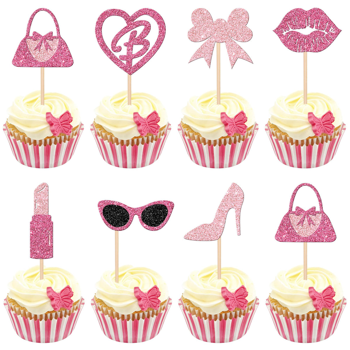 ZHUOWEISM princess handbag cupcake topper glitter pink adds sparkle to cupcakes