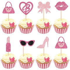 ZHUOWEISM princess handbag cupcake topper glitter pink adds sparkle to cupcakes