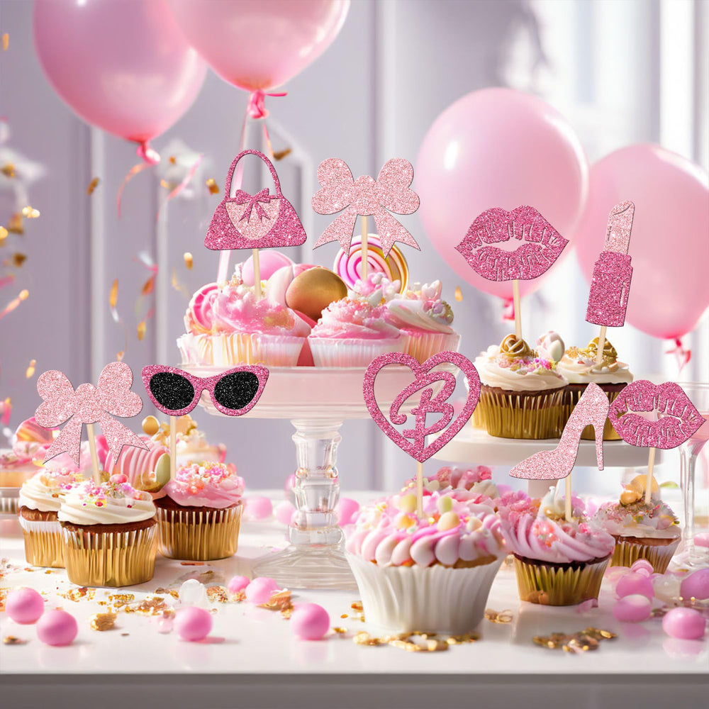 ZHUOWEISM princess high heel cupcake topper glitter pink shines under lights