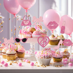 ZHUOWEISM princess high heel cupcake topper glitter pink shines under lights