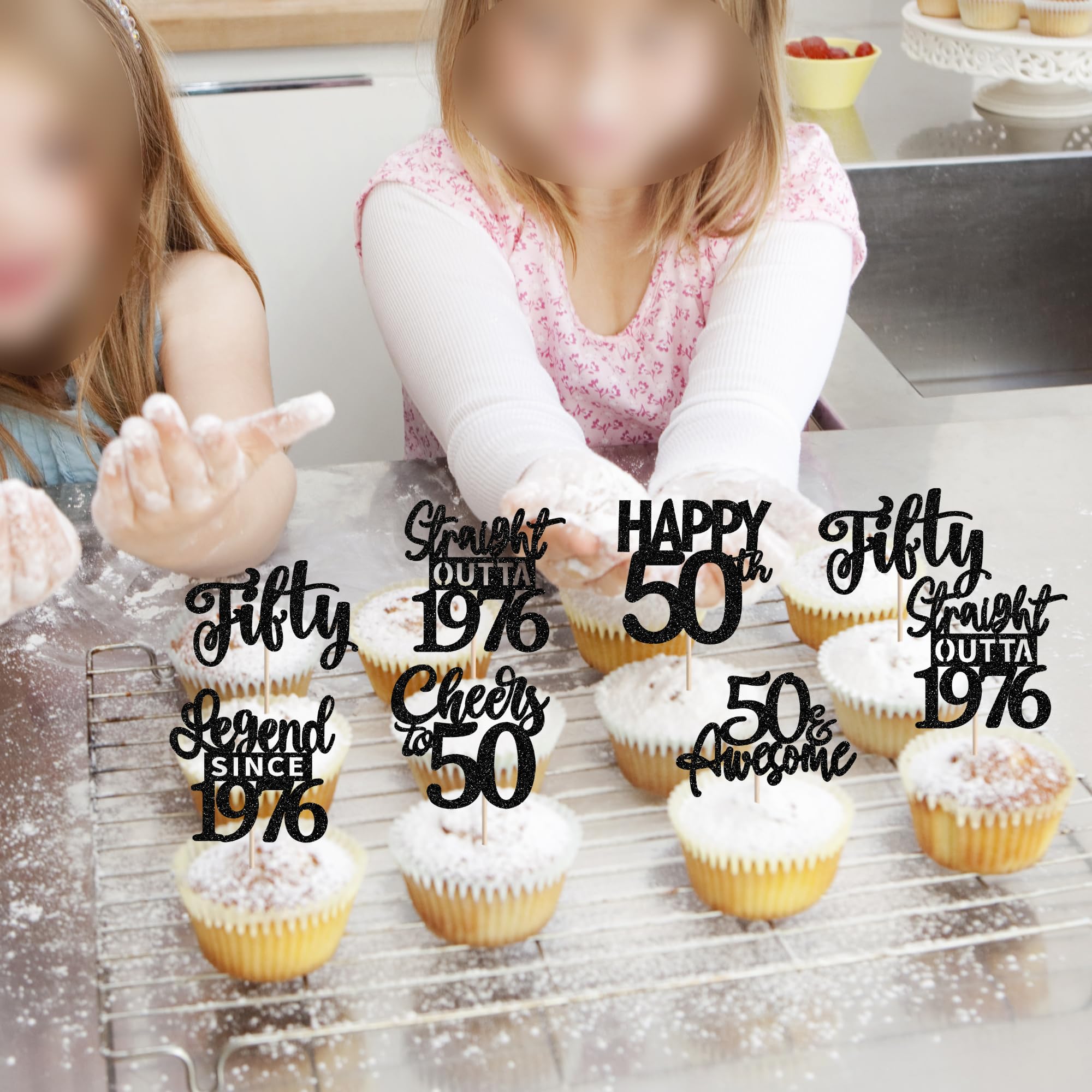 ZHUOWEISM 4-design pack glitter toppers decorate desserts with sparkling accents.