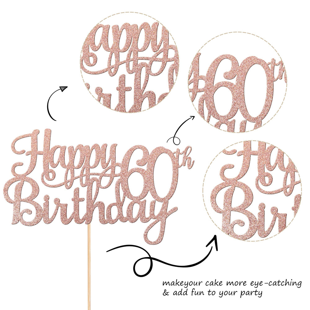 ZHUOWEISM Rose gold 60 years topper adds elegant party flair.