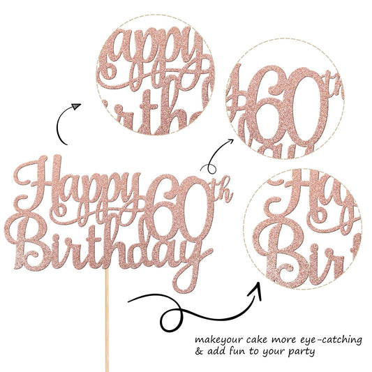 ZHUOWEISM Rose gold 60 years topper adds elegant party flair.
