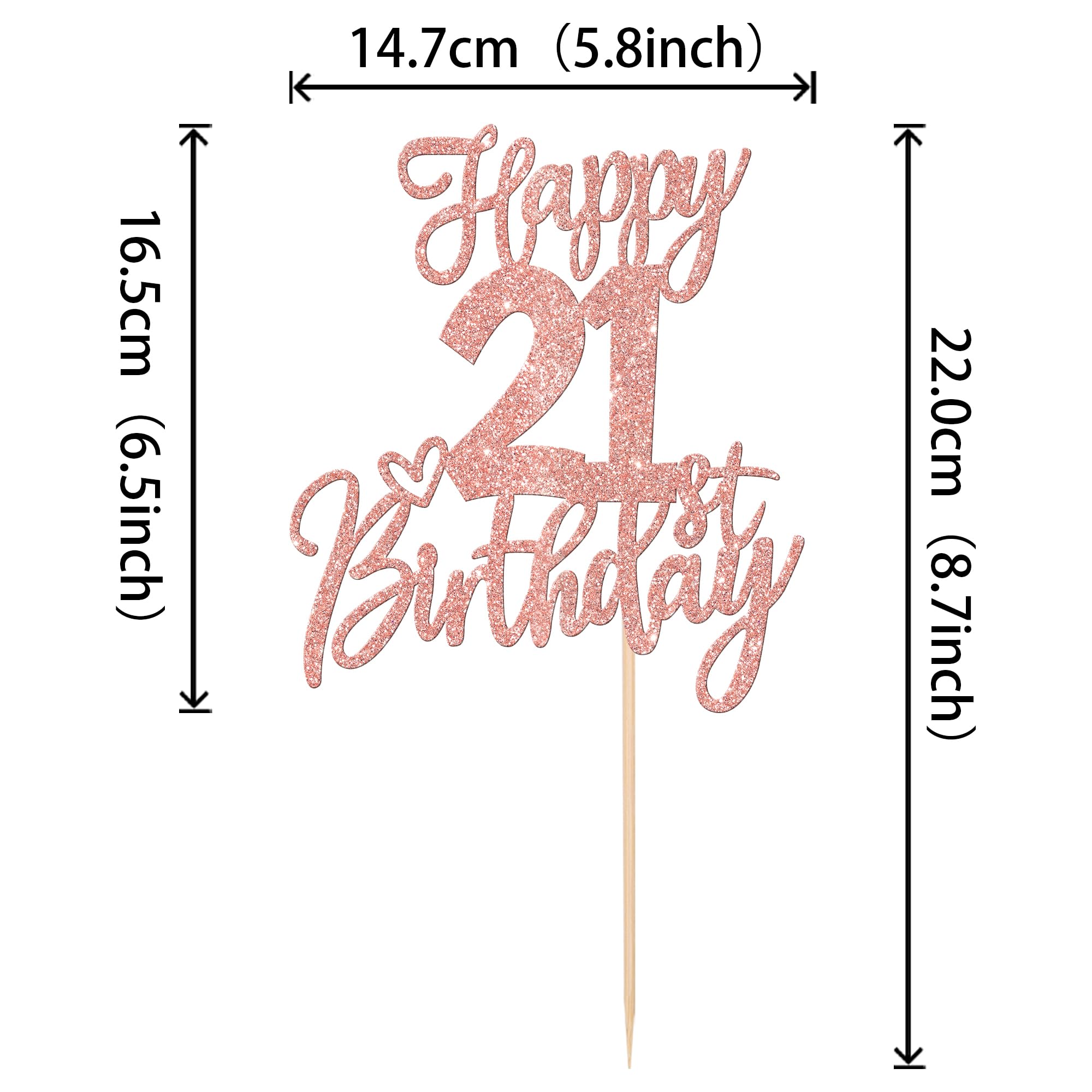 ZHUOWEISM Rose gold glitter cake topper with stick enhances cake decorations