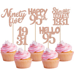 ZHUOWEISM rose gold glitter cupcake topper for a 95th birthday celebration.
