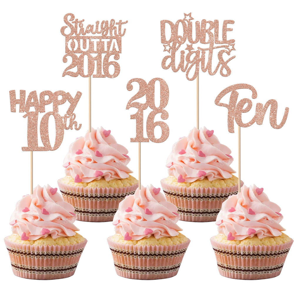 ZHUOWEISM rose gold glitter ten design cupcake toppers for celebrations