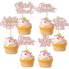 ZHUOWEISM rose-gold retirement topper brightens cupcakes for a festive celebration
