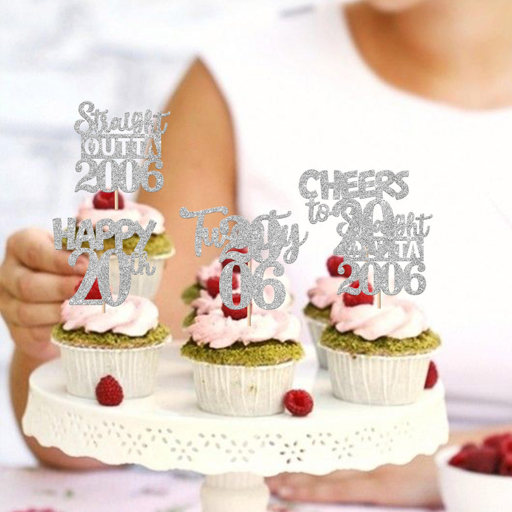 ZHUOWEISM Silver glitter card stock topper creates eye-catching dessert decor and shimmer.