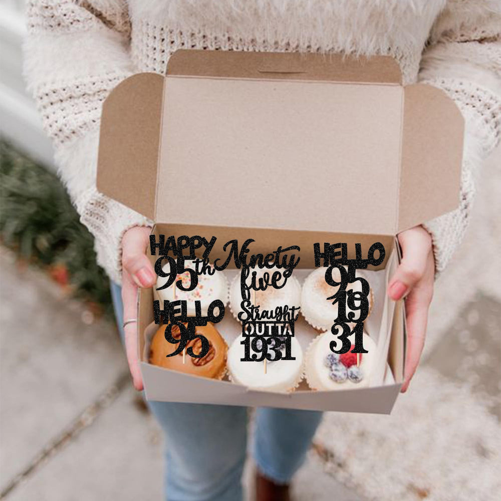 ZHUOWEISM six-design glitter toppers emphasize the party theme.