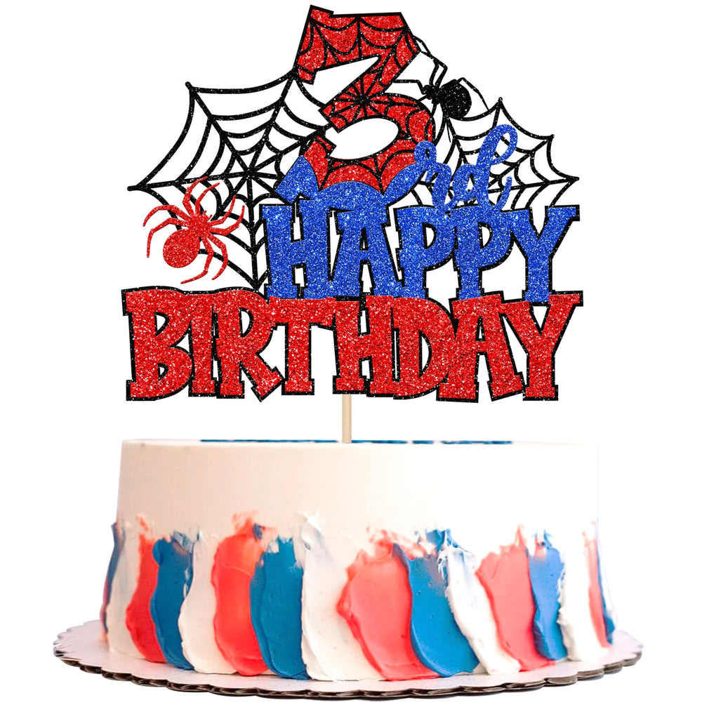 ZHUOWEISM spider topper for 3rd birthday cake with glittery centerpiece