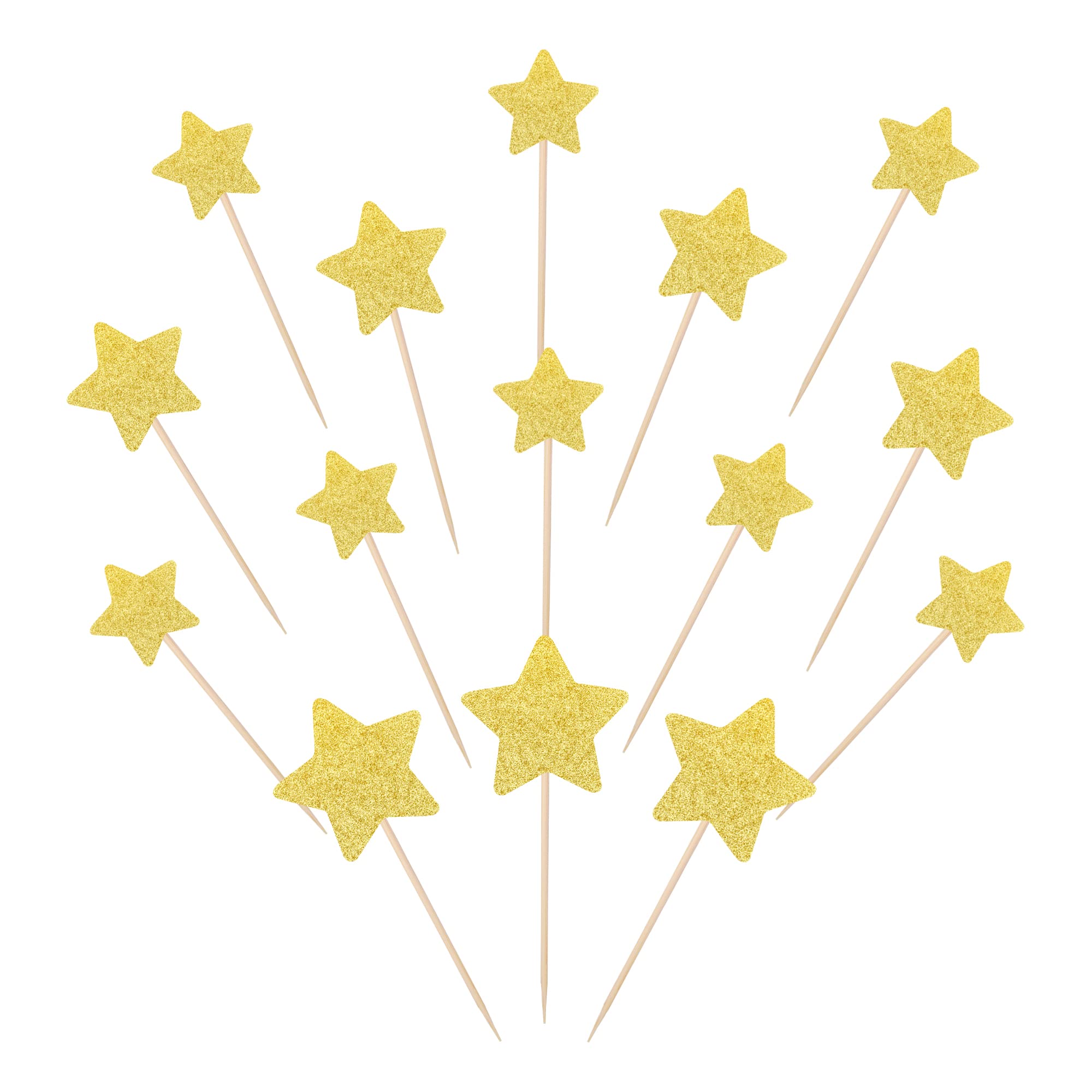 ZHUOWEISM gold glitter star toppers on display, perfect for party decor.