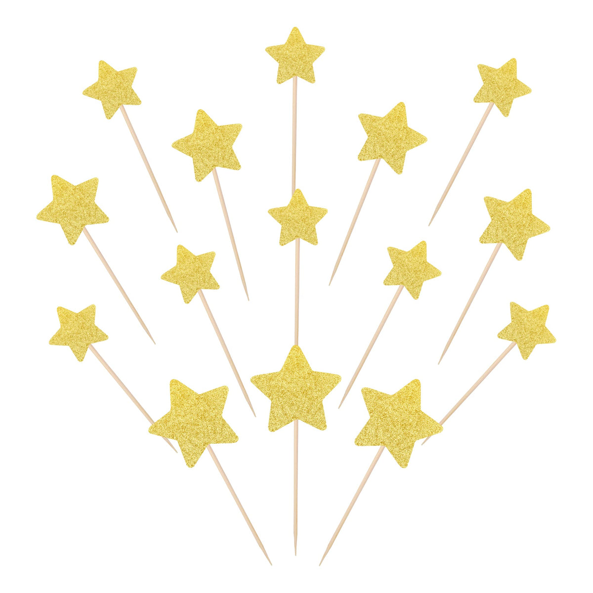 ZHUOWEISM gold glitter star toppers on display, perfect for party decor.