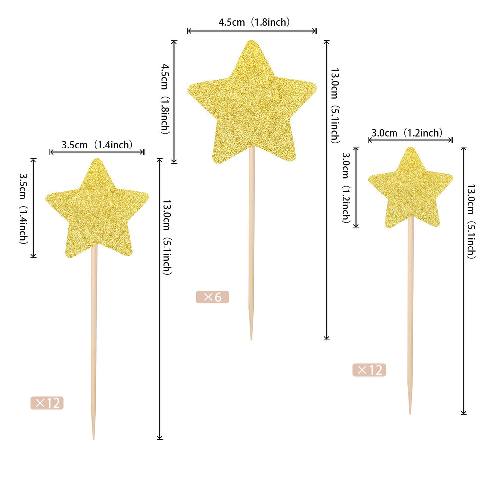 ZHUOWEISM star toppers small size on cupcakes, subtle sparkle for desserts.