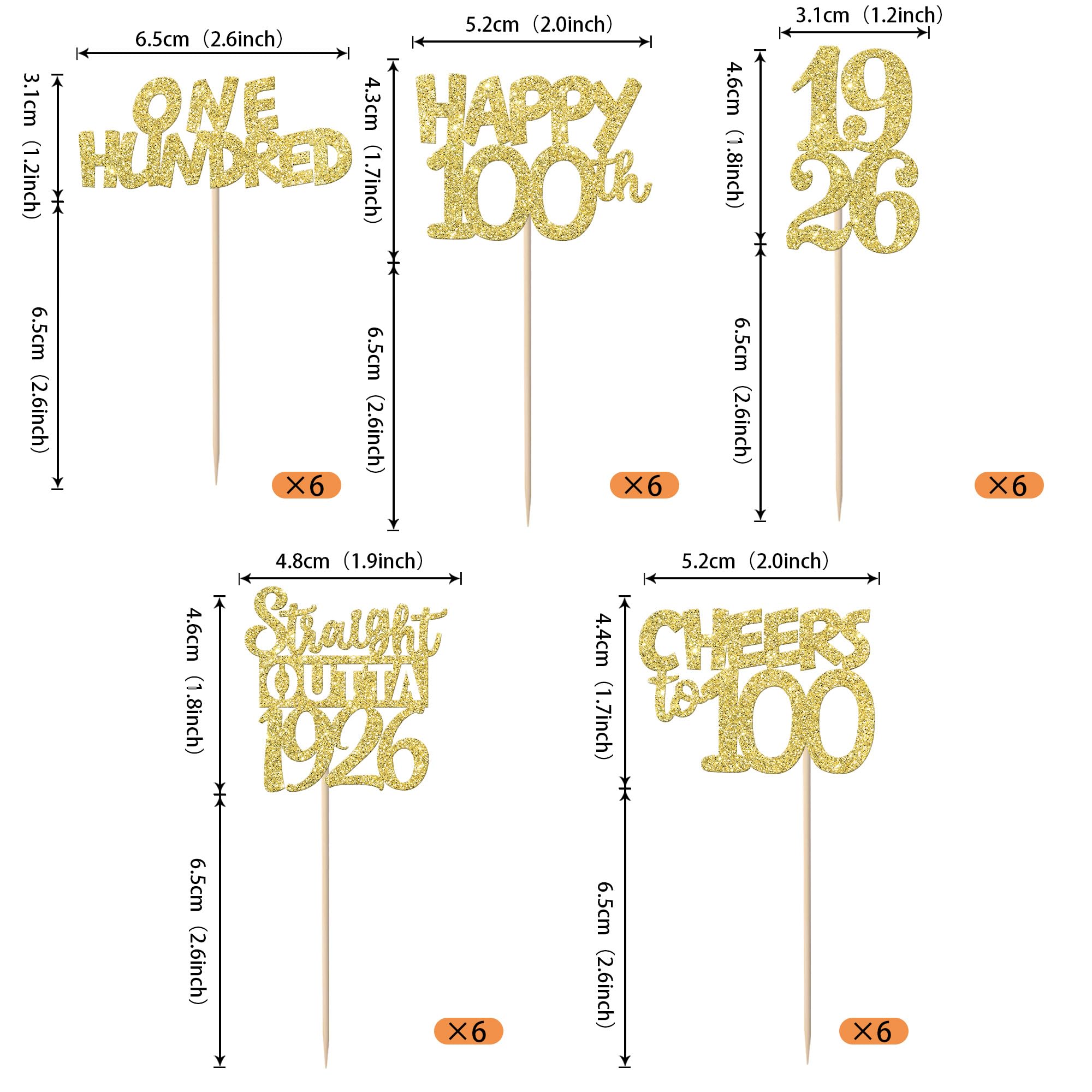 ZHUOWEISM Straight Outta 1926 cupcake topper with gold glitter, great for retro-themed celebrations.