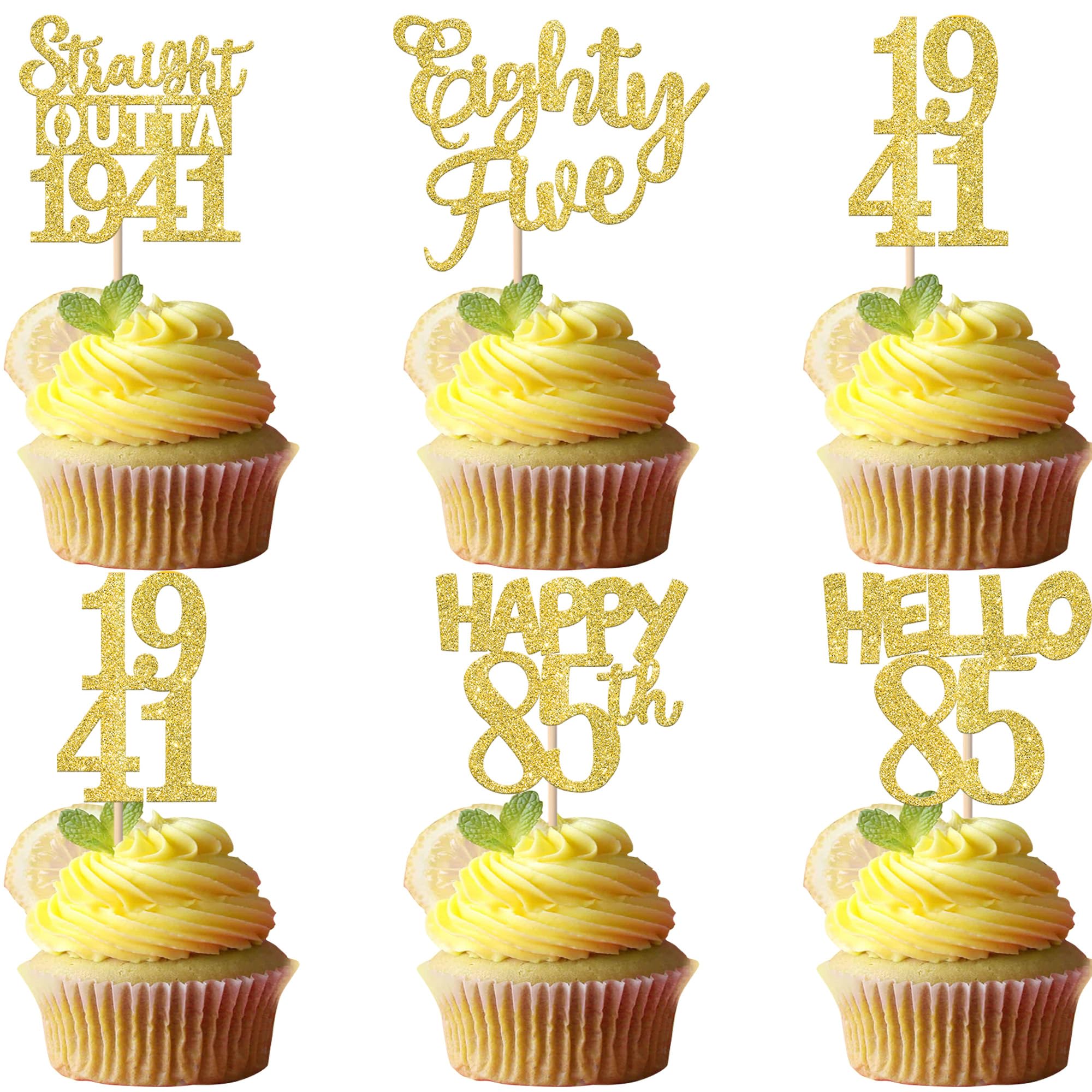 ZHUOWEISM gold glitter straight outta 1941 cupcake toppers for 85th birthdays