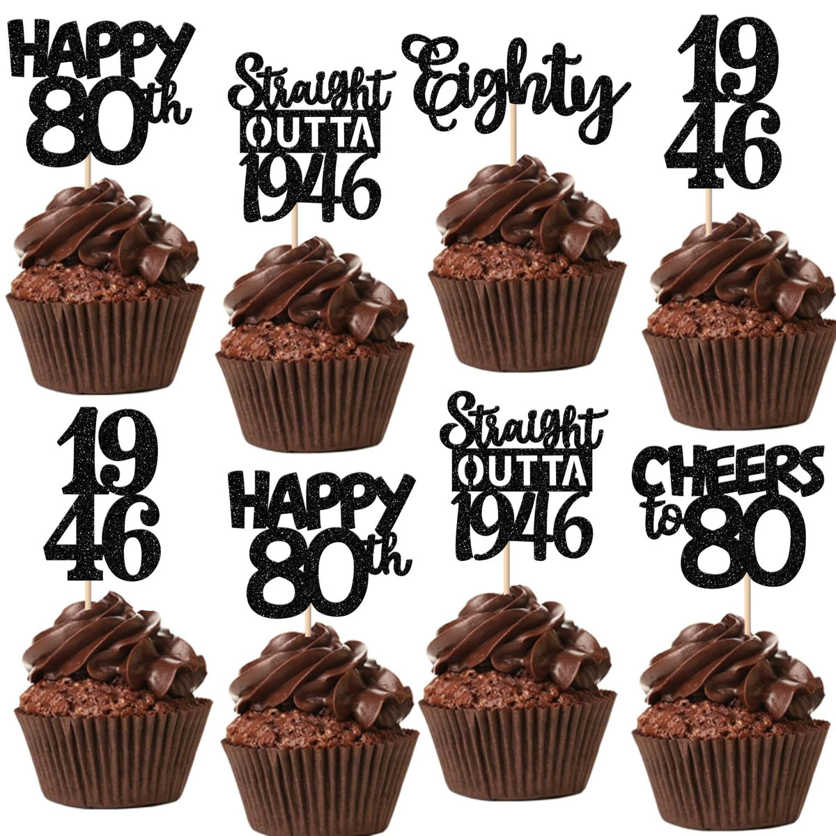 ZHUOWEISM straight outta 1946 glitter topper for eye-catching 80th cupcakes
